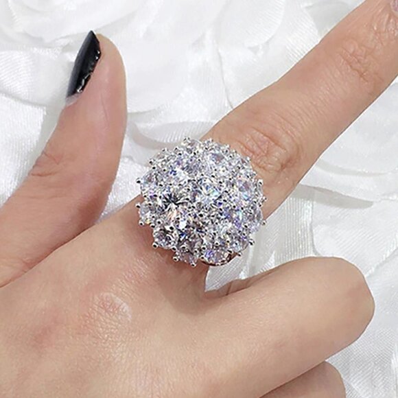 925 Silver Plated 0.34 Ct Round Cut CZ Flower Ring, MLNN1070 - Picture 1 of 4